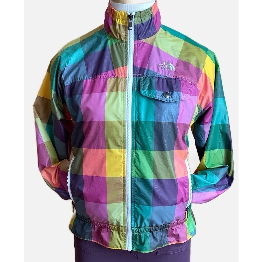 The North Face Rainbow Plaid Windbreaker Jacket Lightweight Size S